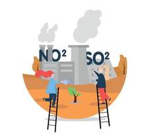 illustrazione di aria inquinamento di industriale imprese e pianta salvare. donne su il le scale acqua il albero contro il fondale di il pianta. vettore