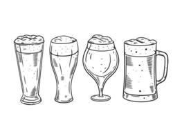 mano disegnato birra bicchieri impostare. Vintage ▾ stile. nero colore vettore illustrazione.