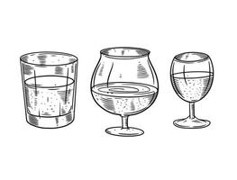 mano disegnato forte alcool bicchieri impostare. incisione stile. vettore