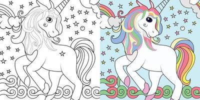 colorazione pagine unicorno per bambini vettore