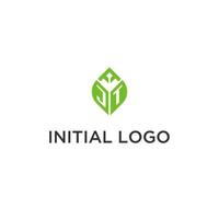 jt monogramma con foglia logo design idee, creativo iniziale lettera logo con naturale verde le foglie vettore
