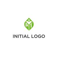 pt monogramma con foglia logo design idee, creativo iniziale lettera logo con naturale verde le foglie vettore