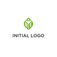 rt monogramma con foglia logo design idee, creativo iniziale lettera logo con naturale verde le foglie vettore