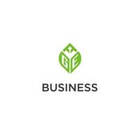 ge monogramma con foglia logo design idee, creativo iniziale lettera logo con naturale verde le foglie vettore