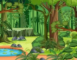 scena della giungla con liane e molti alberi vettore