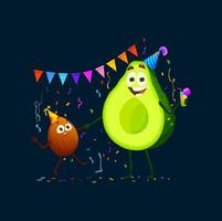 cartone animato avocado personaggi su vacanza festa vettore