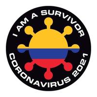 Sono sopravvissuto all'adesivo della bandiera del coronavirus 2021 colombia vettore