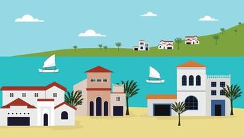 mediterraneo Casa con mare Visualizza - vettore illustrazione