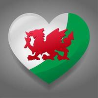 cuore con illustrazione del simbolo della bandiera del Galles vettore