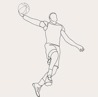 minimalista pallacanestro linea arte, palla gioco schema disegno, sport illustrazione, vettore giocatore