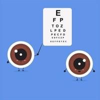esame degli occhi in stile kawaii. contenuto sanitario per la visione. vettore
