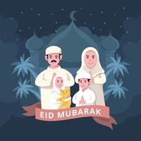 famiglia che celebra eid mubarak vettore