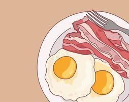 un piatto con uova e pancetta. illustrazioni di disegno vettoriale stile disegnato a mano.