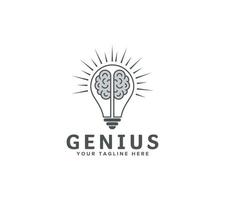 creativo cervello leggero lampadina logo design. simbolo di creativo idea, innovazione, mente, pensiero, soluzione. vettore illustrazione.