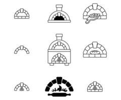 vettore stufa Pizza icona schema vettore. forno mattone. pietra legna da ardere. mattone forno icone. illustrazione