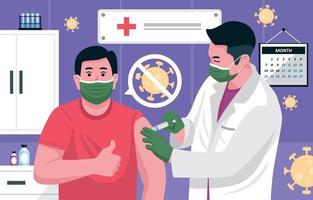 medico che inietta il vaccino contro il coronavirus a un paziente vettore