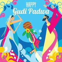 coppia nella celebrazione di gudi padwa vettore