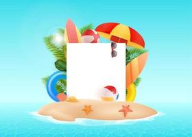 vettore estate tempo vacanza gratuito telaio illustrazione su Vintage ▾ bianca sfondo. vettore modello. tropicale impianti, fiore, spiaggia palla paesaggio. design modello per striscione, volantino.