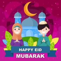 felice eid mubarak con due bambini vettore