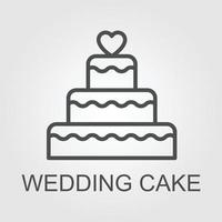 impilati nozze torta dolce con cuore cappello a cilindro linea arte vettore icona per cibo applicazioni e siti web