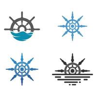 crociera nave timone modello logo design con oceano onde. vettore