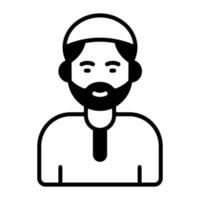 berretto su barbuto uomo testa mostrando icona di musulmano uomo. modificabile vettore