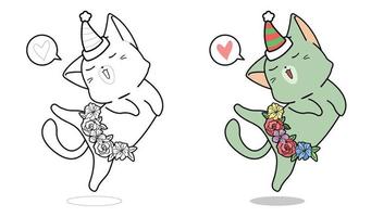 cartone animato gatto sta ballando pagina da colorare per bambini vettore