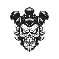 cranio clown, logo concetto nero e bianca colore, mano disegnato illustrazione vettore