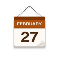febbraio 27, calendario icona con ombra. giorno, mese. incontro appuntamento volta. evento programma Data. piatto vettore illustrazione.