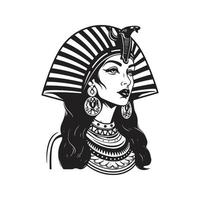 bellissimo egiziano cleopatra, logo concetto nero e bianca colore, mano disegnato illustrazione vettore