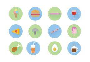 un' impostato di cibo icone. include ghiaccio crema, Tè, caffè, hamburger, caramella, ghiaccio crema, bicchiere di vino, pollo gamba, kebab, Pizza, succo, uovo, fungo vettore
