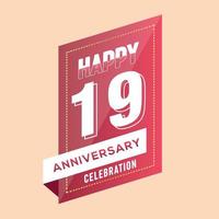 19 anniversario celebrazione vettore rosa 3d design su Marrone sfondo astratto illustrazione