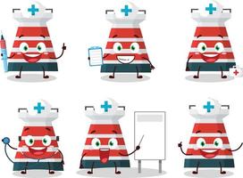 medico professione emoticon con mercusurare cartone animato personaggio vettore