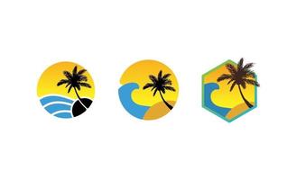 spiaggia tramonto logo set design illustrazione vettoriale