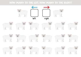 sinistra o giusto con carino cartone animato polare orso. logico foglio di lavoro per bambini in età prescolare. vettore