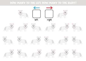 sinistra o giusto con carino cartone animato artico Volpe. logico foglio di lavoro per bambini in età prescolare. vettore