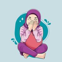 carino hijab poco ragazza copertura bocca con mani vettore illustrazione gratuito Scarica