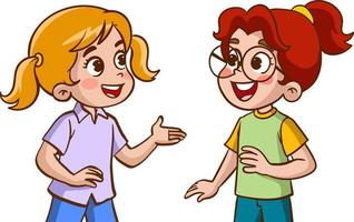 contento carino bambini ragazzo e ragazza parlando ogni othercartoon vettore