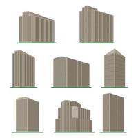 impostato di otto moderno grattacielo edificio su un' bianca sfondo. Visualizza di il edificio a partire dal il parte inferiore. isometrico vettore illustrazione.