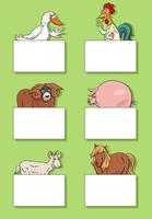 cartone animato azienda agricola animali con carte o banner design impostato vettore