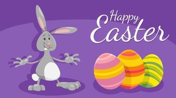cartone animato Pasqua coniglietto con dipinto uova saluto carta vettore