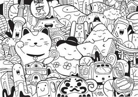 tokyo doodle con illustrazione vettoriale