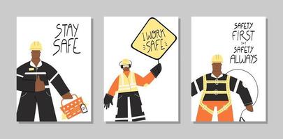 primo set di poster disegnati a mano industriale di sicurezza vettore