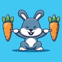 carino bambino coniglietto sollevamento pesi carota cartone animato vettore illustrazione