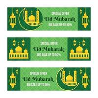 set di banner di strumenti di marketing verde eid mubarak vettore