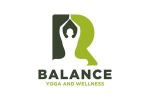 vettore r iniziale logo con yoga design concetto.