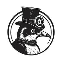 pinguino steampunk, logo concetto nero e bianca colore, mano disegnato illustrazione vettore