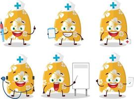 medico professione emoticon con fare surf tavola cartone animato personaggio vettore