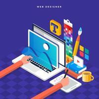 web designer di concetto di design piatto isometrico. illustrazione vettoriale. progettazione del layout del sito Web. vettore