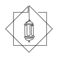 vecchio vintage tradizionale lanterna linea continua disegno appeso isolato su sfondo bianco. simbolo dell'ornamento islamico. felice eid mubarak, tema ramadan kareem. stile minimalista disegnato a mano vettore